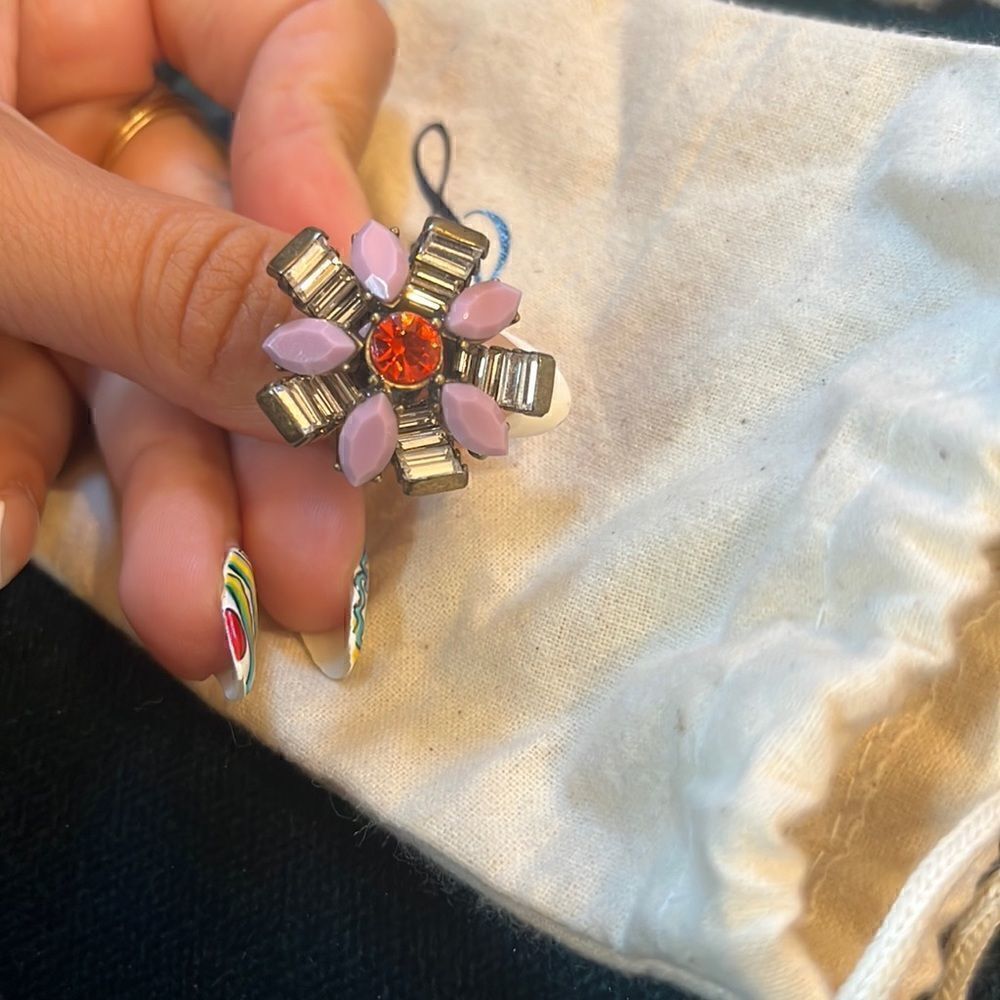 J Crew Pink Flower Rhinestone Statement Ring